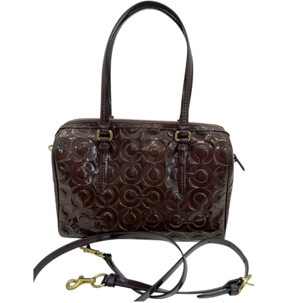 Coach Peyton OP Art Embossed Patent Leather Purple Satchel F26962 NWT $428